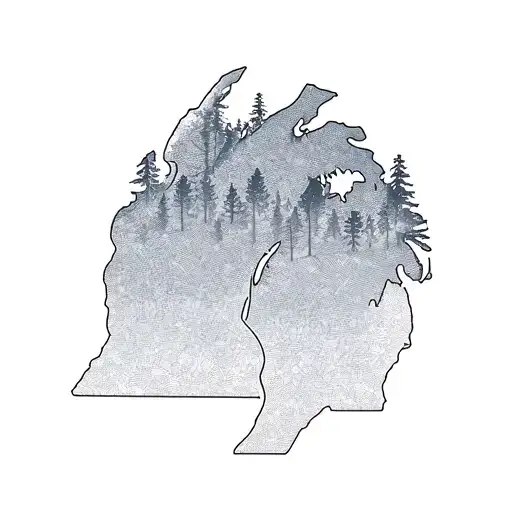 Michigan State Outline Filled With Pine Tree Silhouettes