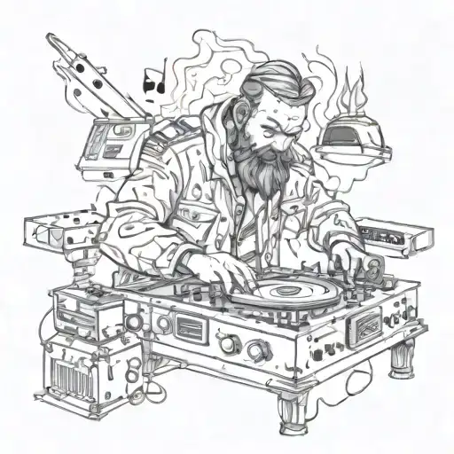 Cossack Plays The Dj Console Surrounded By Fire And Notes