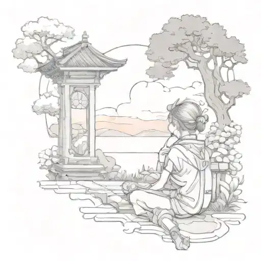 A Tattoo Of A Manga Character By Taiyo Matsumoto With A Background Of A Serene Park At Sunset