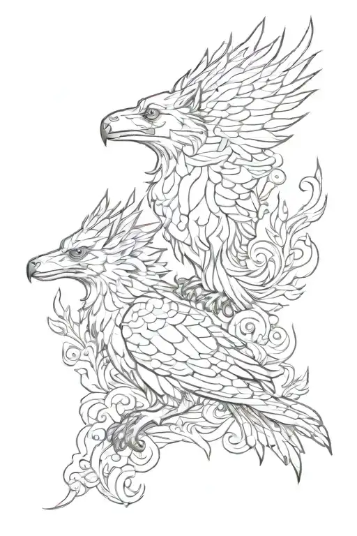 Wolf And Pheonix Bird