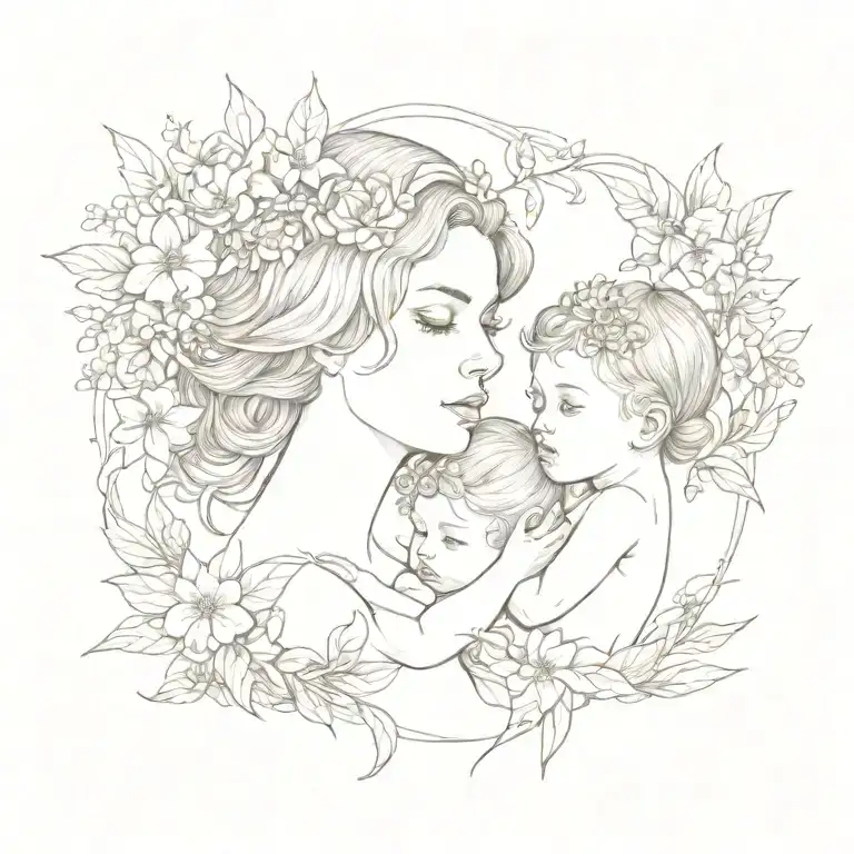 Mommy And Baby Girl With Larkspur Flowers Intertwined