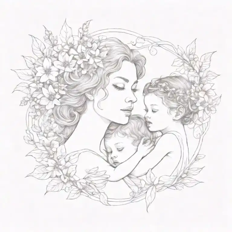 Mommy And Baby Girl With Larkspur Flowers Intertwined