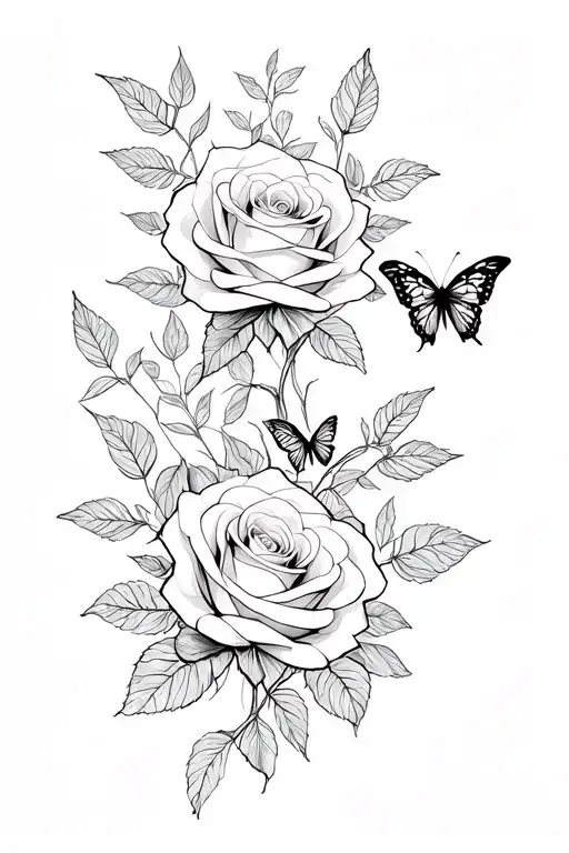 Roses And Butterflies Fluttering