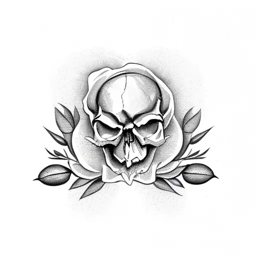 Olive Branch With Skull And Rose