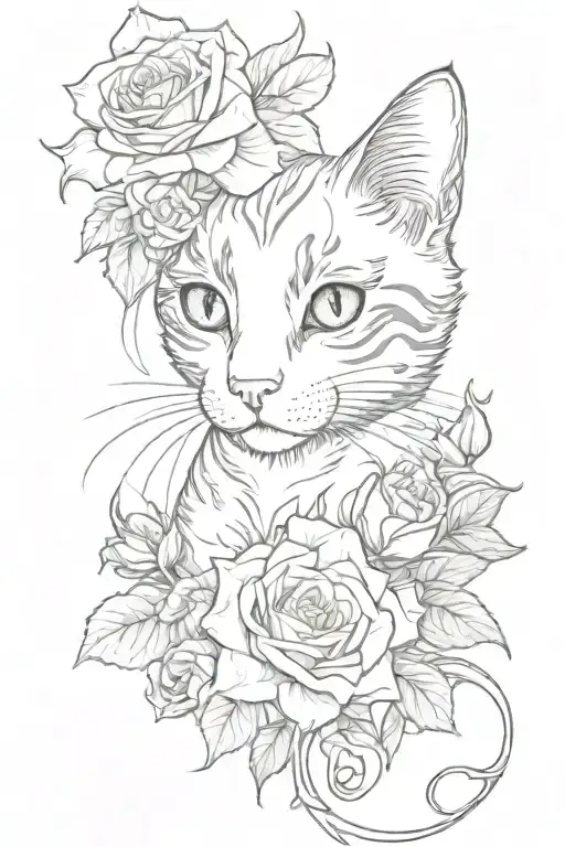 Chesire Cat With Iris And Roses