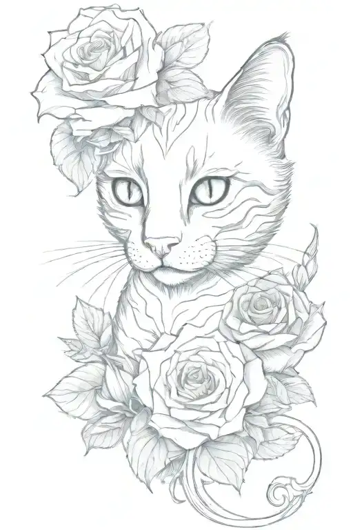Chesire Cat With Iris And Roses