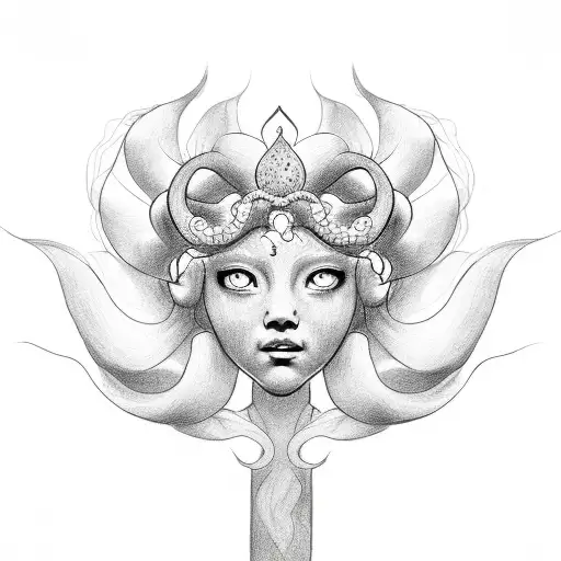 A Sketch-style Medusa With A Lotus Flower Crown