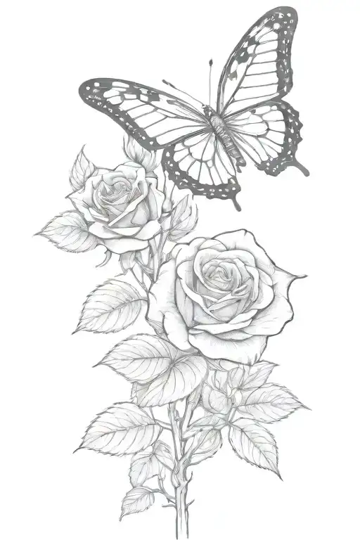 Butterfly Sitting On The Stem Of A Rose