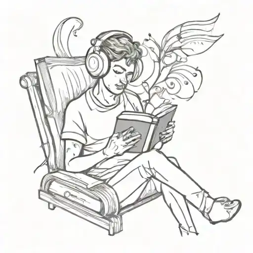A Tattoo Design Of A Person Reading A Book While Listening To Music On Netflix