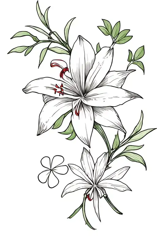 Spider Lily And Mistletoe With Red Ribbon And Four Leaf Clover