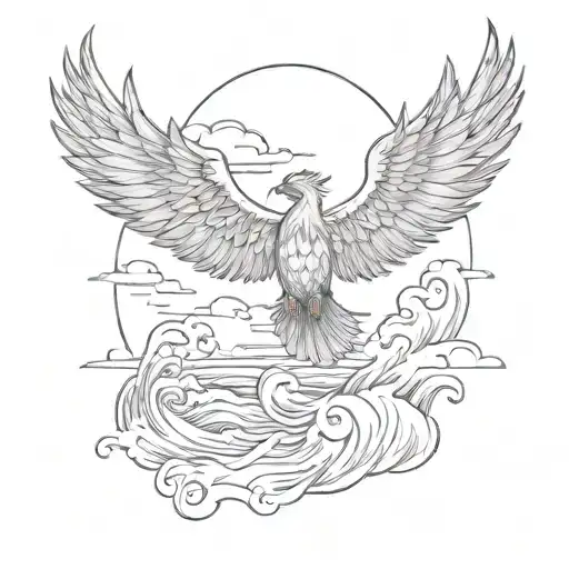 A Mystical Phoenix Soaring Over A Beach At Sunset