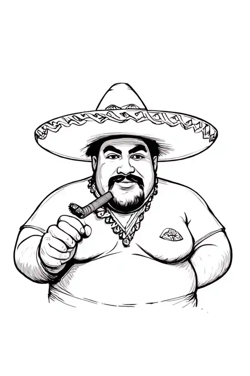 Fat Mexican In A Sombrero With A Cigar