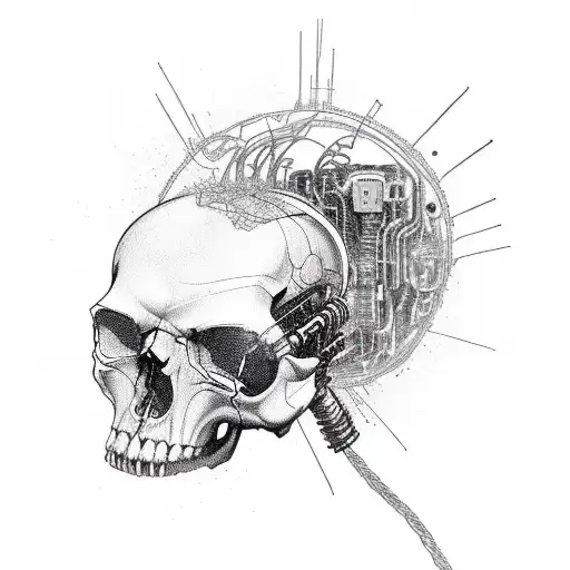 Cyberpunk Skull Exploding From Circuits And Wires