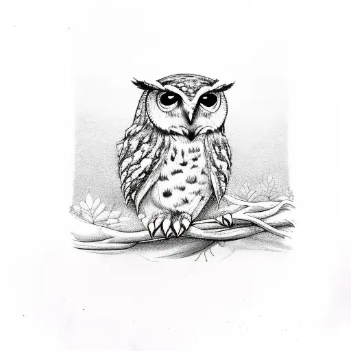 Owl With A Baby Foot Print And A Cedar And A Fern