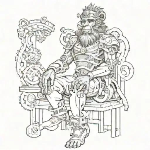 A Steampunk Monkey King Sitting On A Throne Of Gears