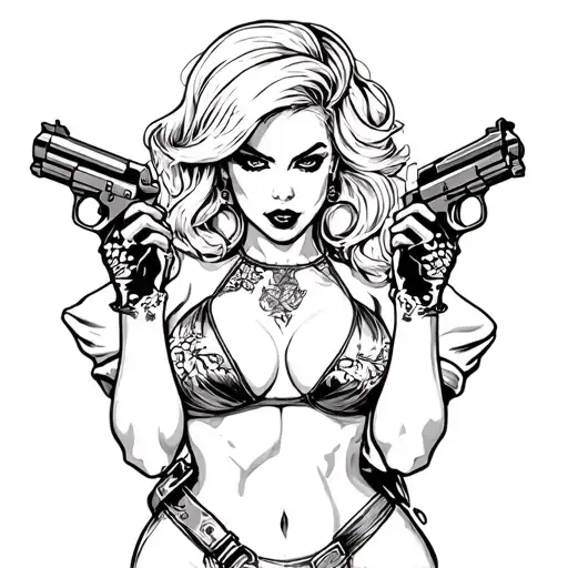 Pinup Chick With Pistols