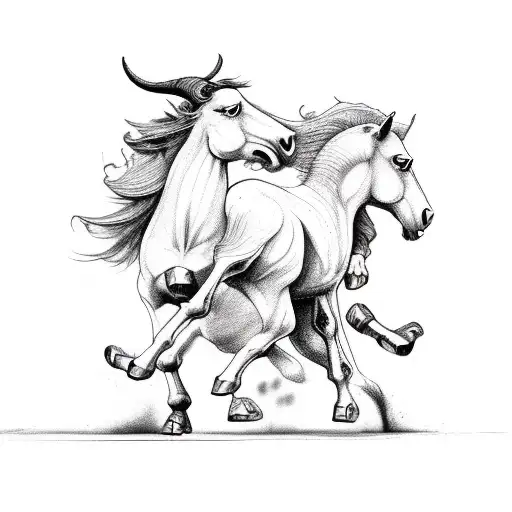 Horse And Ram Fighting Each Other