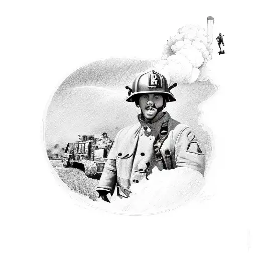 An Old Ww2 Bomb With A Firefighter Beside It