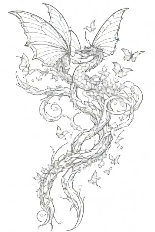 Dragon Butterflies Tree Earth Fire Air