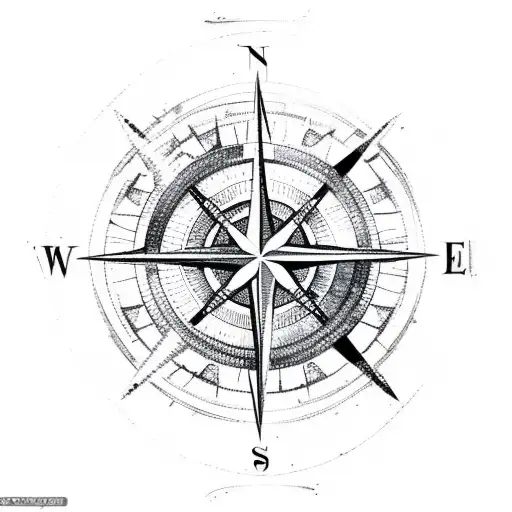 A Sketch-style Compass Rose Integrated Into The Mast Of A Tall Ship