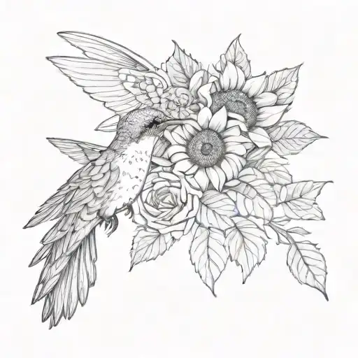 Hummingbird And Crochet Hook With Sunflower S And Roses