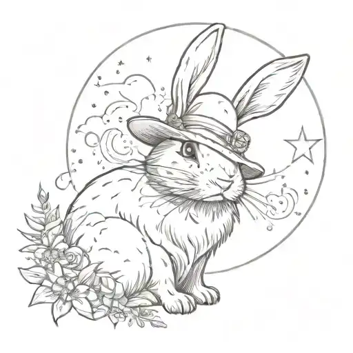 A Bunny Wearing A Straw Hat Under The Moon And Stars