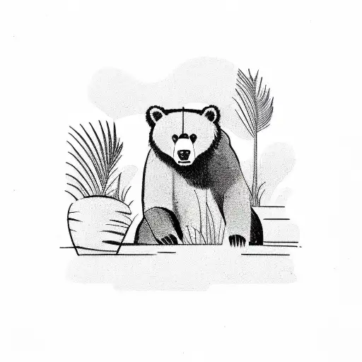 Bear Sitting Under A Palm Tree Looking At The Ocean