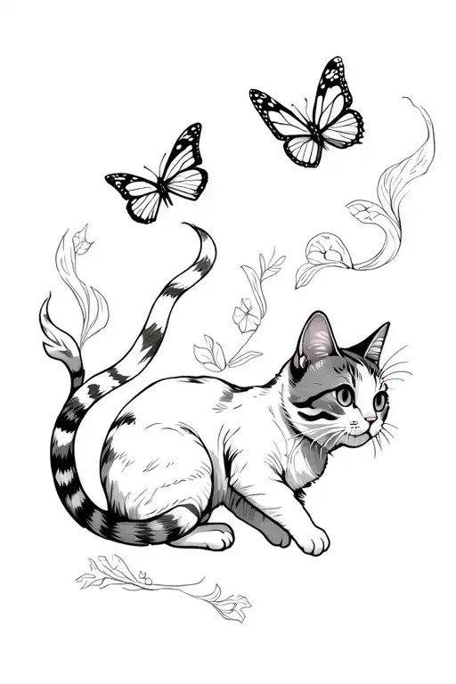 Cat Chasing Butterflies