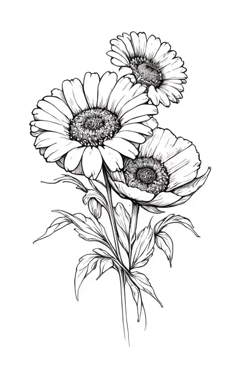 Daisy Flower And Poppy Flower Intertwined