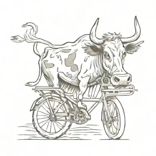 Create A Tattoo Of A Cow Riding A Bike In A Sketch Style