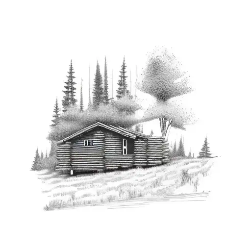 Forest With Cabin In Background On Underarm