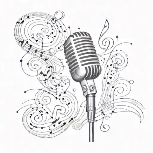 Music Notes Microphone Surrounded By Musical