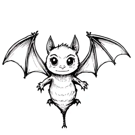 Cute Forward Facing Bat With Spread Wings