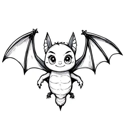 Cute Forward Facing Bat With Spread Wings