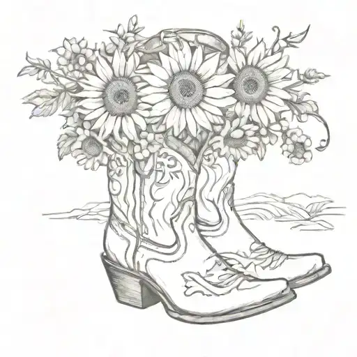 Cowboy Boot With Sunflowers And Bluebonnets Coming Out Of The Top Of The Boot