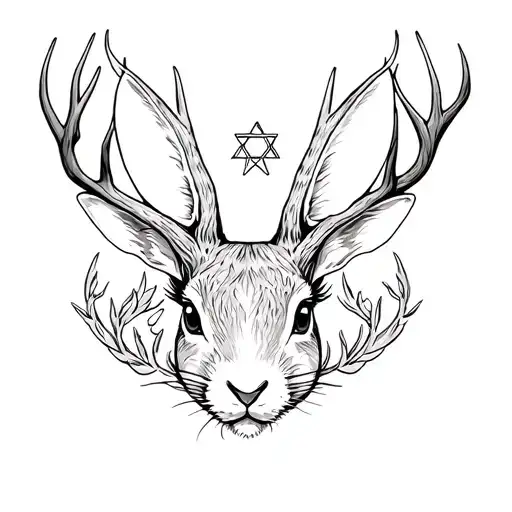 Rabbit Head With Deer Antlers And Star Of David Statue