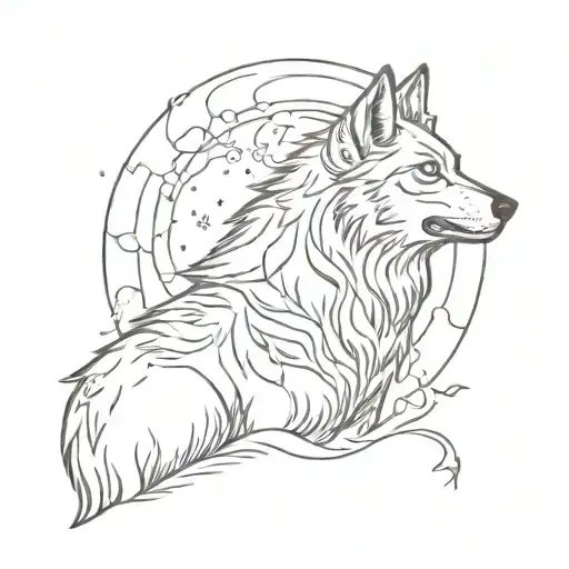 A Wolf Howling At A Full Moon Surrounded By Flames