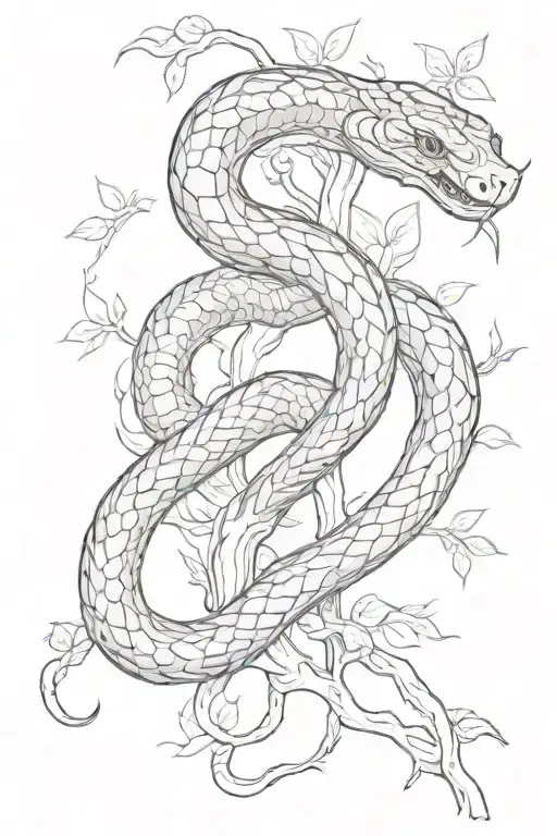 A Stylized Snake Coiling Around A Tree Branch On The Calf