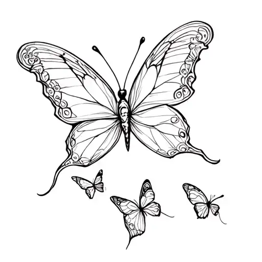 One A Little Bit Bigger Butterfly With Seven A Little Bit Smaller Ones Around