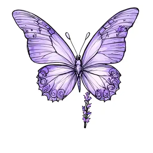 Butterfly With Lavender On Wing Left One