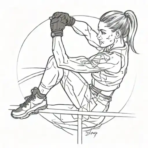 A Sketch-style Tattoo Of Rhea Ripley Performing A Signature Move In The Ring