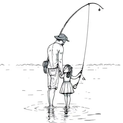 A Father And His Daughter Fishing