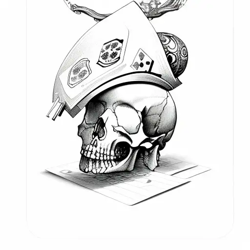 Skull With Playing Card Suites Carved Into Head