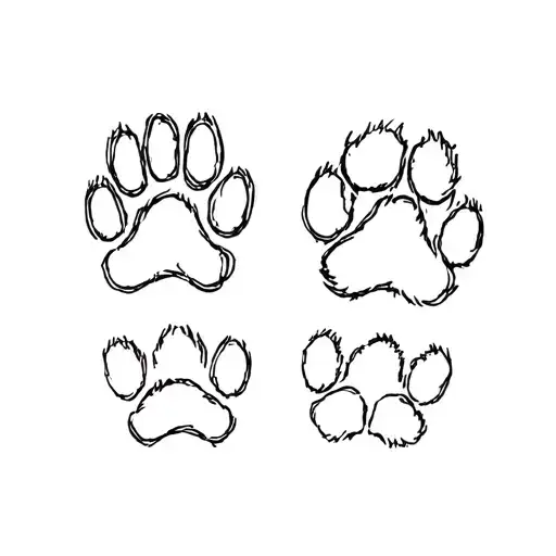 Three Dog Paw And One Cat Paw Connected Inscription Of Three