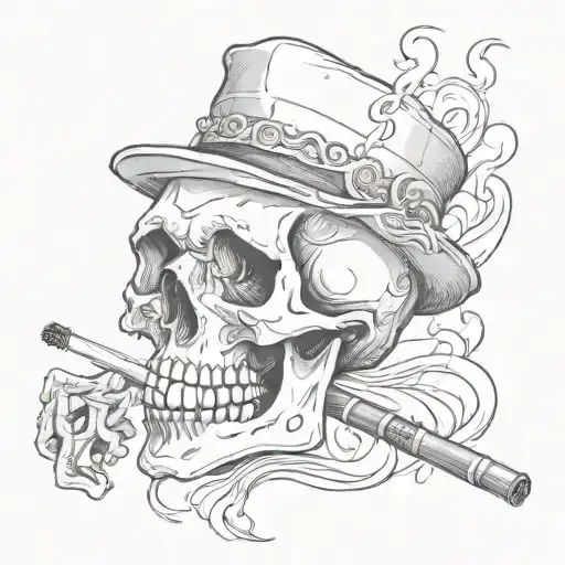 A Skull Smoking A Cigarette In A Sketch Style