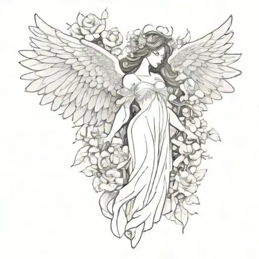 A Dark Angel With Wings Made Of Blooming Flowers