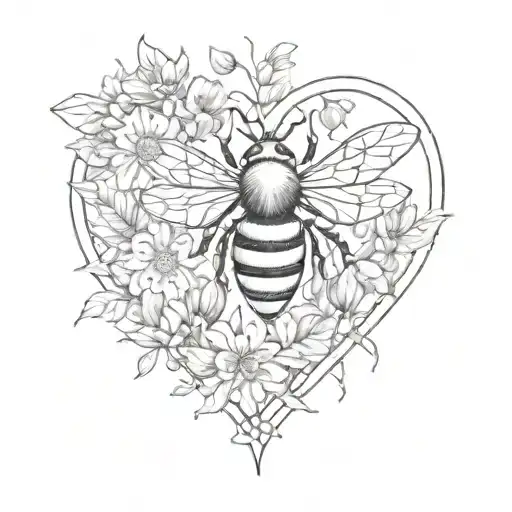 Heart Bee Flowers Intertwined Within