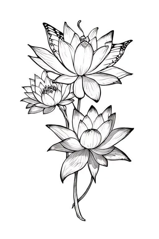 3 Butterflies Surrounding Lotus Flower Growing