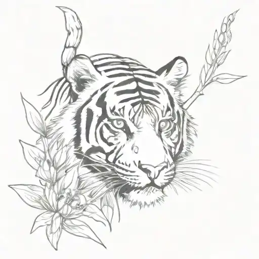 Tiger With Bamboo Or Flowers