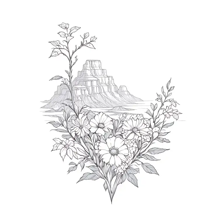 Grand Canyon And Flowers